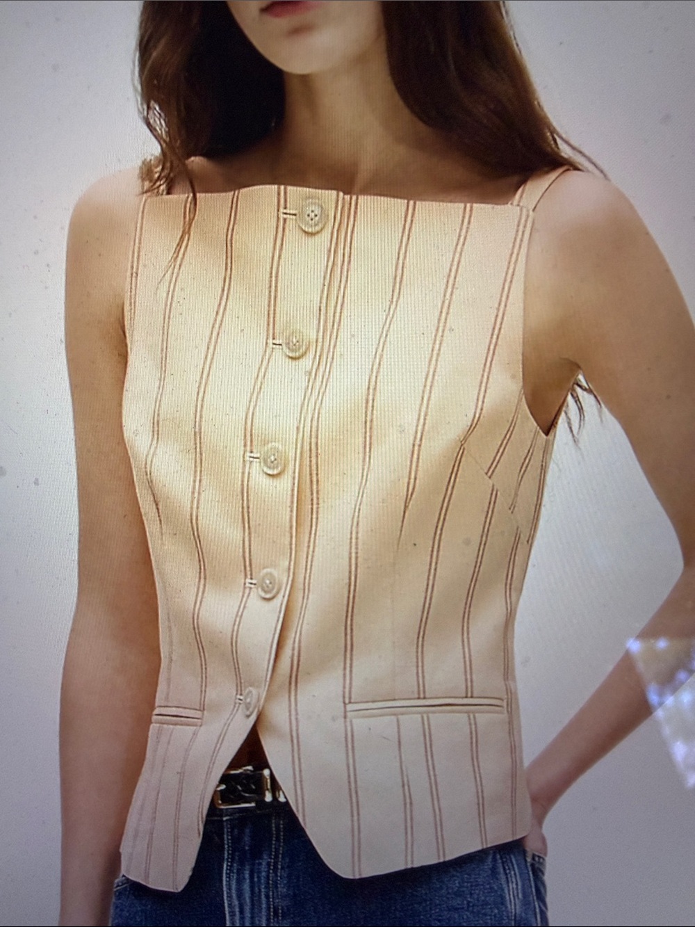 J Crew button up cutaway tank top in striped Gramercy linen blend size 6 NWT